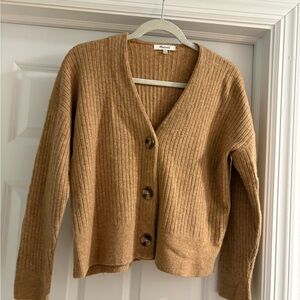 Madewell Camel Ribbed V-Neck Button-Front Cardigan